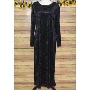 Vintage 90's New Visions Black Crushed Velvet Maxi Dress Size L 12 Stretch Goth